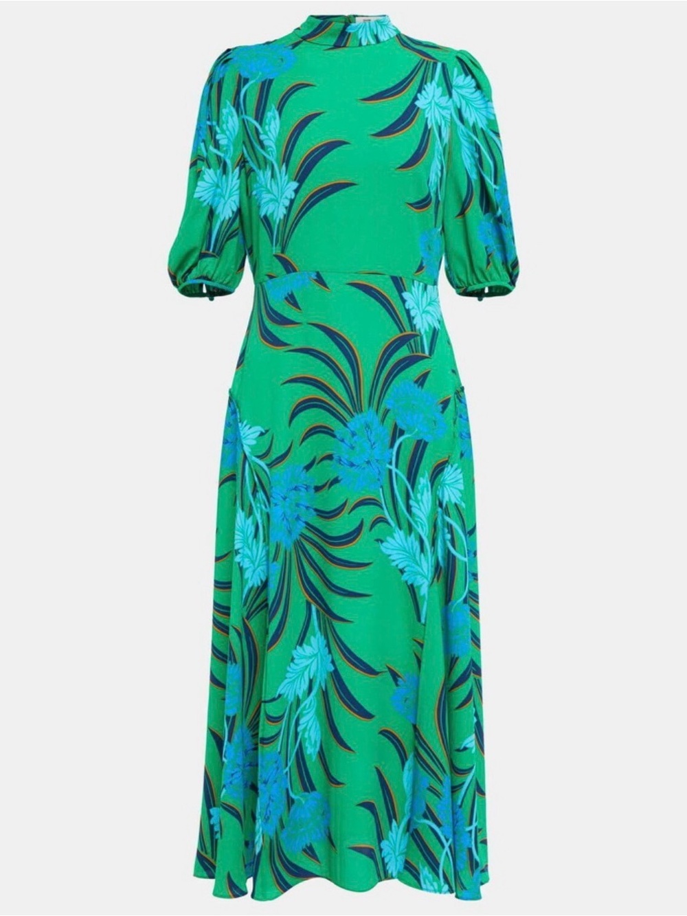 Diane Von Furstenberg Green Midi Dress with Blue Floral Print - Picture 4 of 5